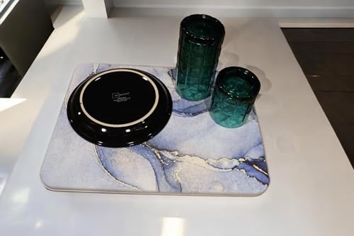 Kitchen Drying Mat for Dishes, Absorbent Quick-Dry, Stone Blue Marble G302750