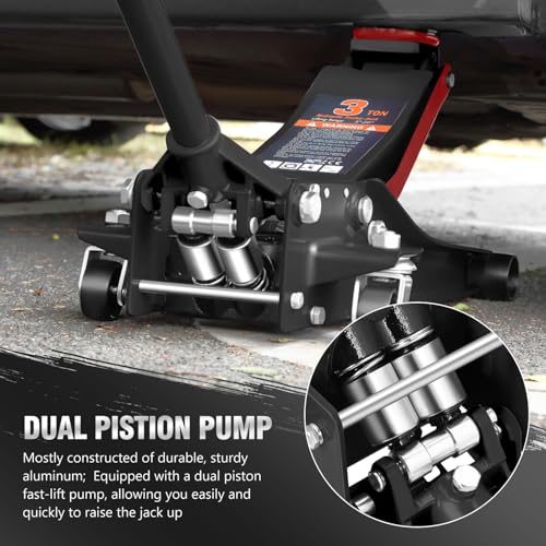 DNA MOTORING Floor Jack 3 Ton Low Profile Heavy Duty Hydraulic Car Jack, Black T11604