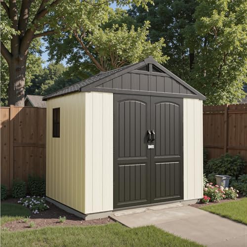 Patiowell 8 x 12 FT Plastic Outdoor Storage Shed with Floor, Window and Lockable Door F41822