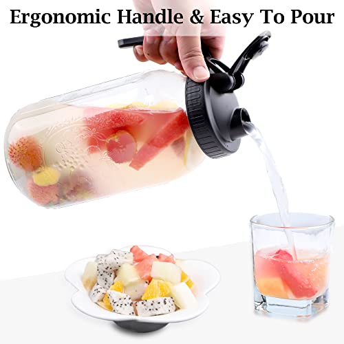 Mason Jar Pitcher 64 oz Wide Mouth Glass with Pour Spout Lid C5210