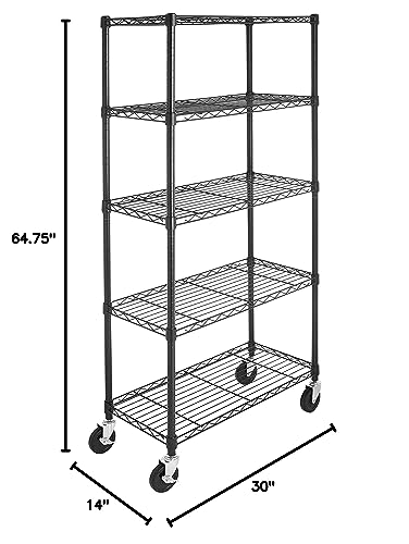 Amazon Basics 5-Shelf Heavy Duty Storage Shelving Unit on Casters, Black A813013