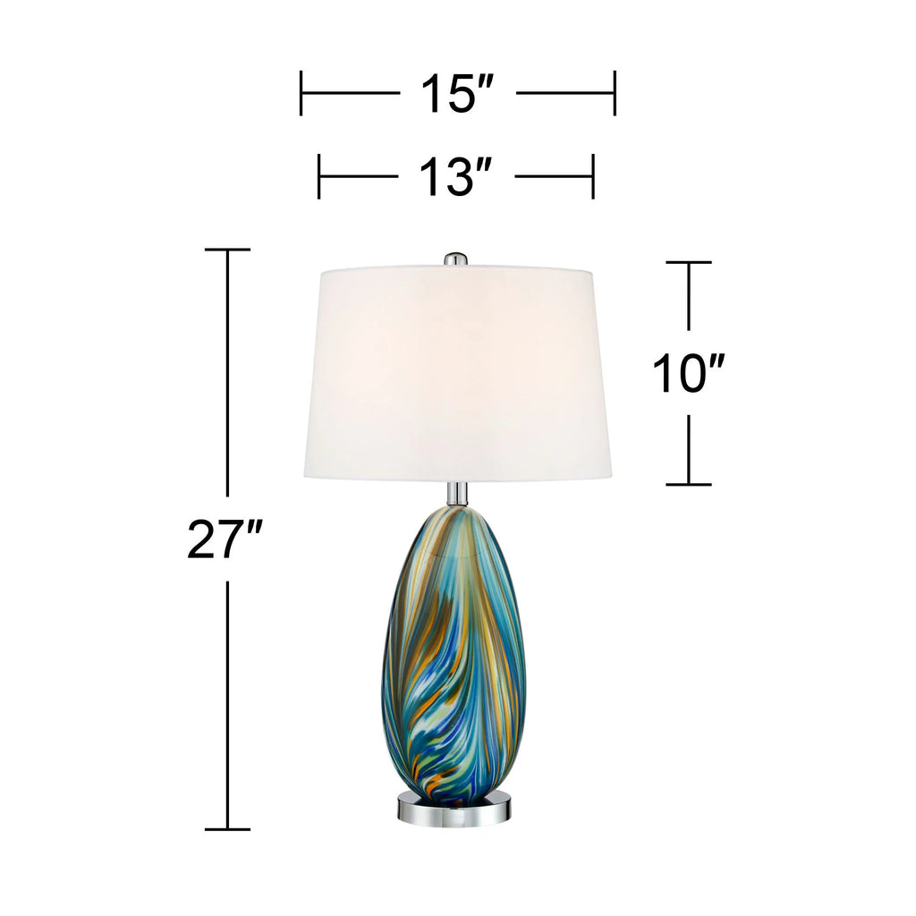 Possini Euro Design Pablo 27" Tall Modern Coastal Table Lamp Set of 2 Blue Art Glass N426736