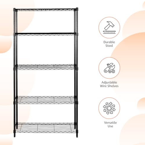 Amazon Basics 5-Shelf Adjustable Steel Wire Rack Storage Shelving, Chrome H984310