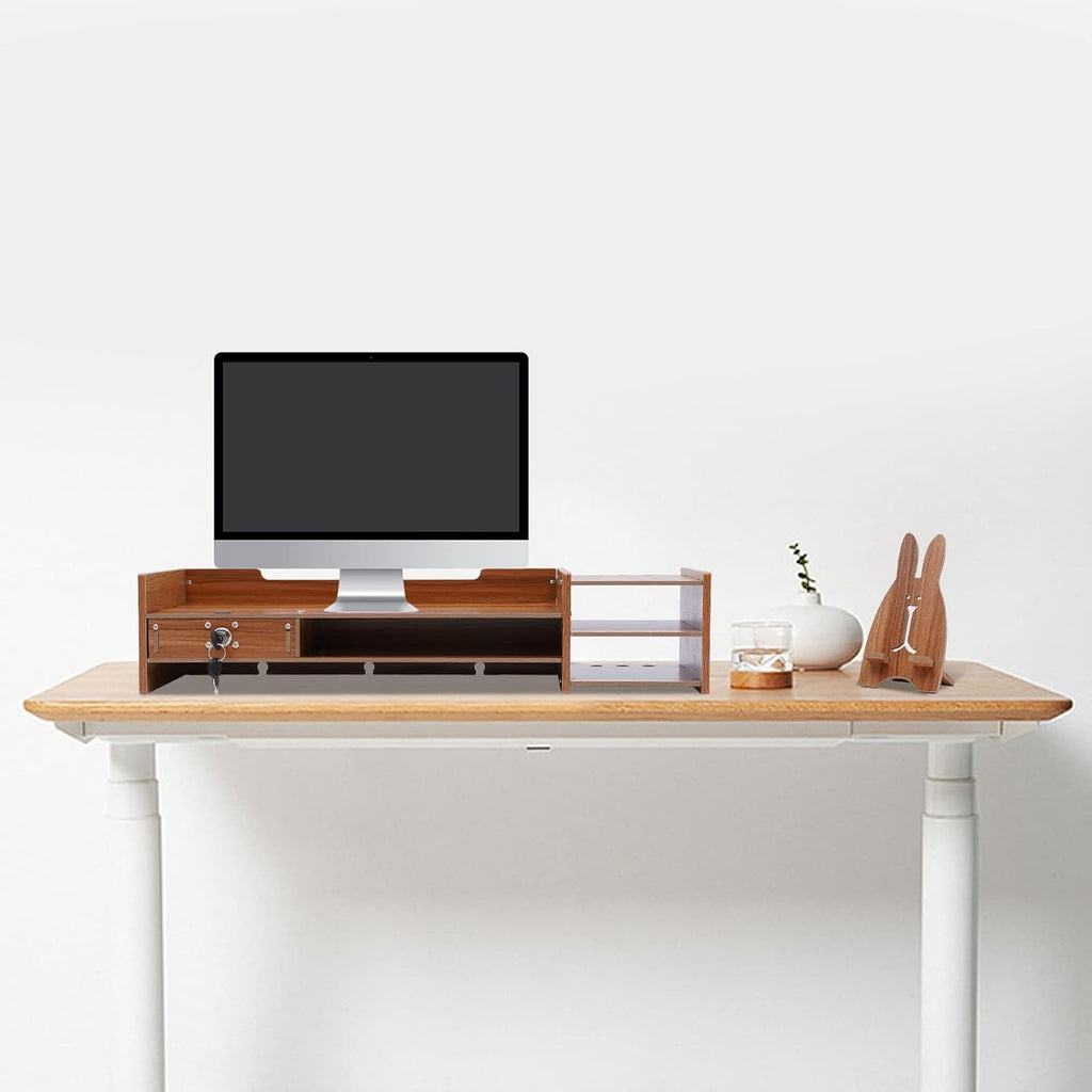 Wood Monitor Stand with Storage Drawers for Desk and Laptop O356726