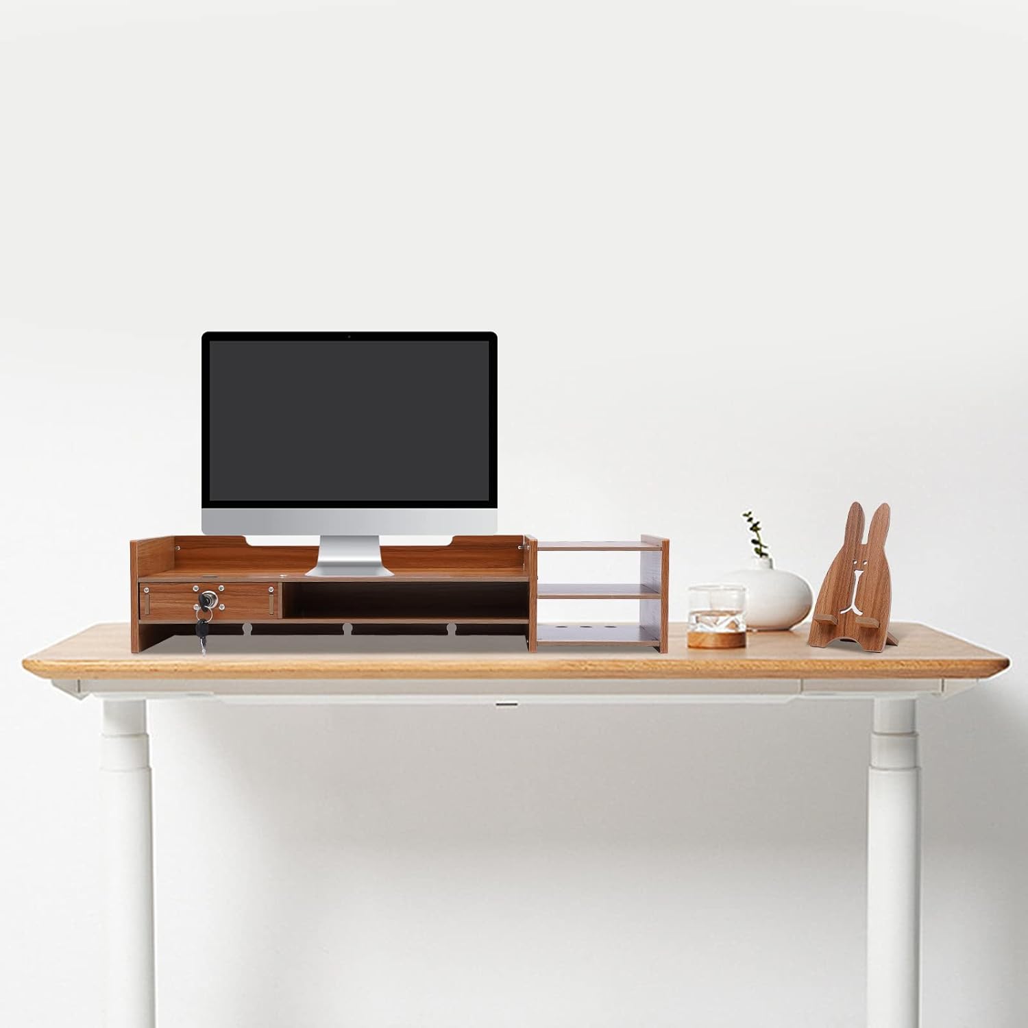 Wood Monitor Stand with Storage Drawers for Desk and Laptop O356726