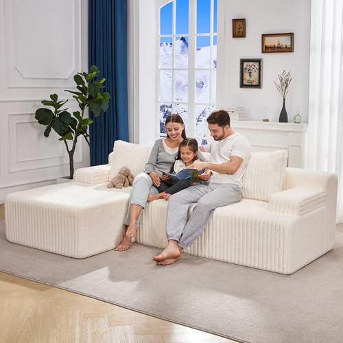 Modular Sectional Sofa L-Shape Couch with Oversized Chaise, Grey Stripe I49459