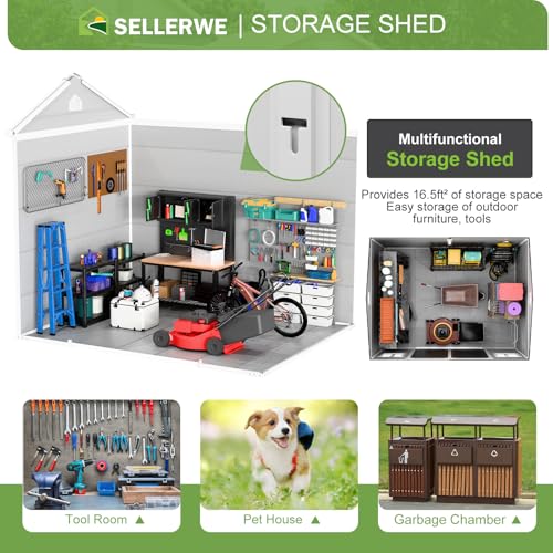 8x6x7 FT Resin Storage Shed, Waterproof Outdoor Tool Shed with Floor, Dove Grey C693740