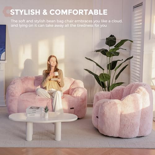MAXYOYO Floral Shaped Bean Bag Sofa for Adults, Faux Fur, Beige M8911