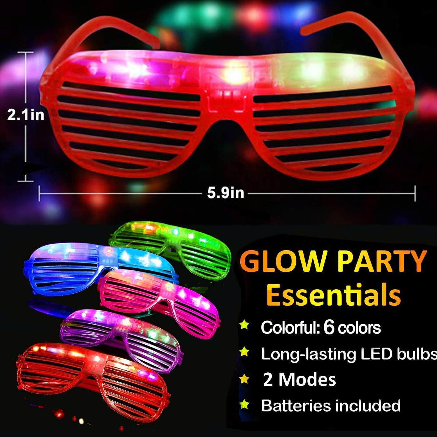 20Pack LED Glow Glasses Party Supplies 6 Color Neon Sunglasses B6676