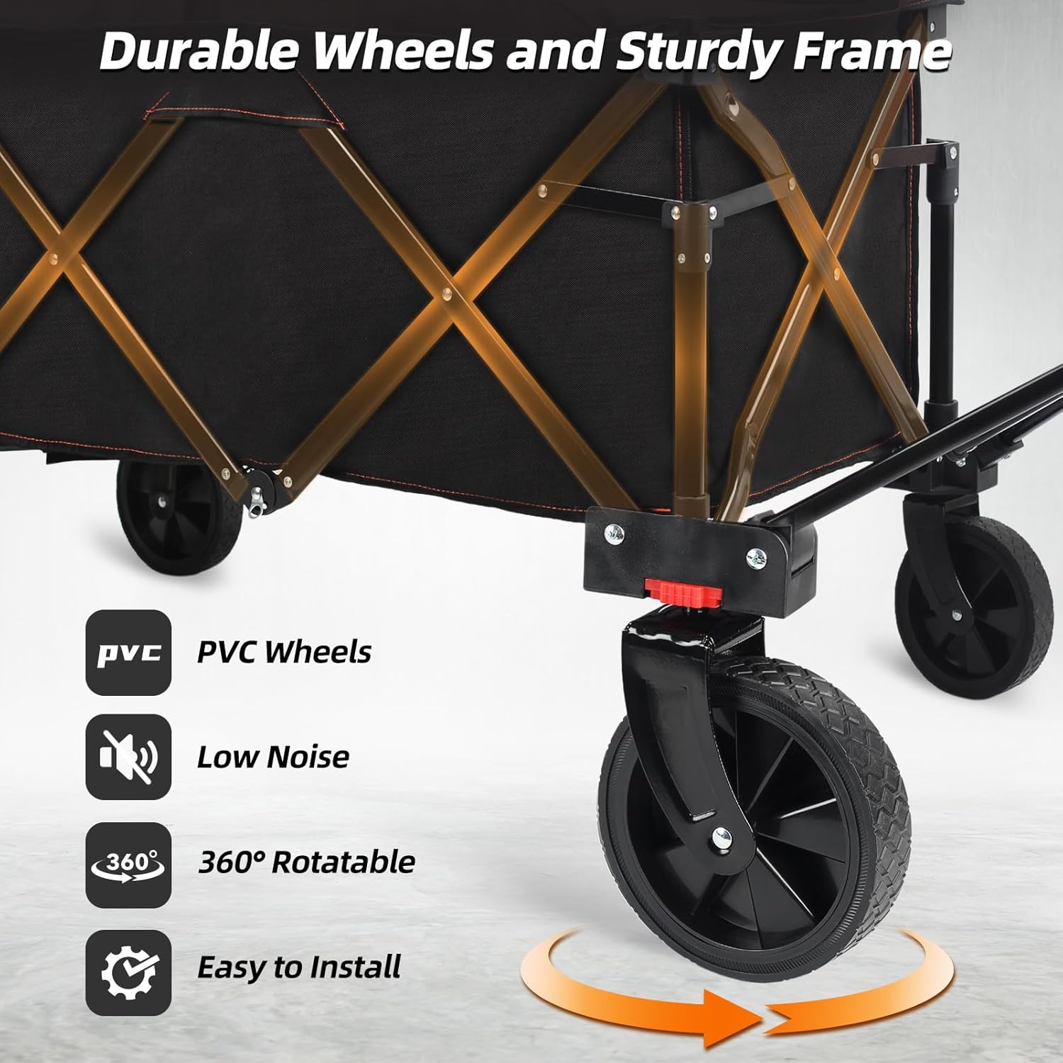 Collapsible Folding Utility Wagon Cart for Outdoor Camping (Black) K825643
