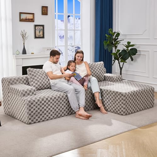 Modular Sectional Sofa L-Shape Couch with Oversized Chaise, Grey Stripe I49459