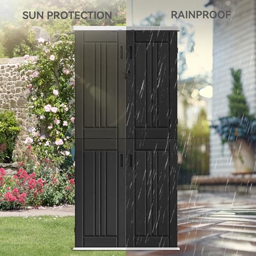 YITAHOME Outdoor Storage Cabinet with 2 Shelves, Waterproof Resin, Lockable, Dark Gray N641