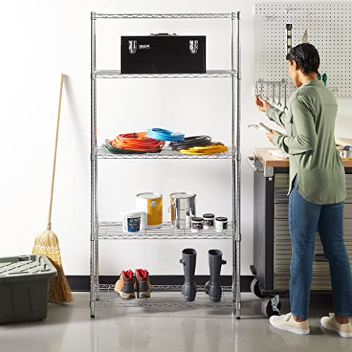 Amazon Basics 5-Shelf Adjustable Steel Wire Rack Storage Shelving, Chrome H984310