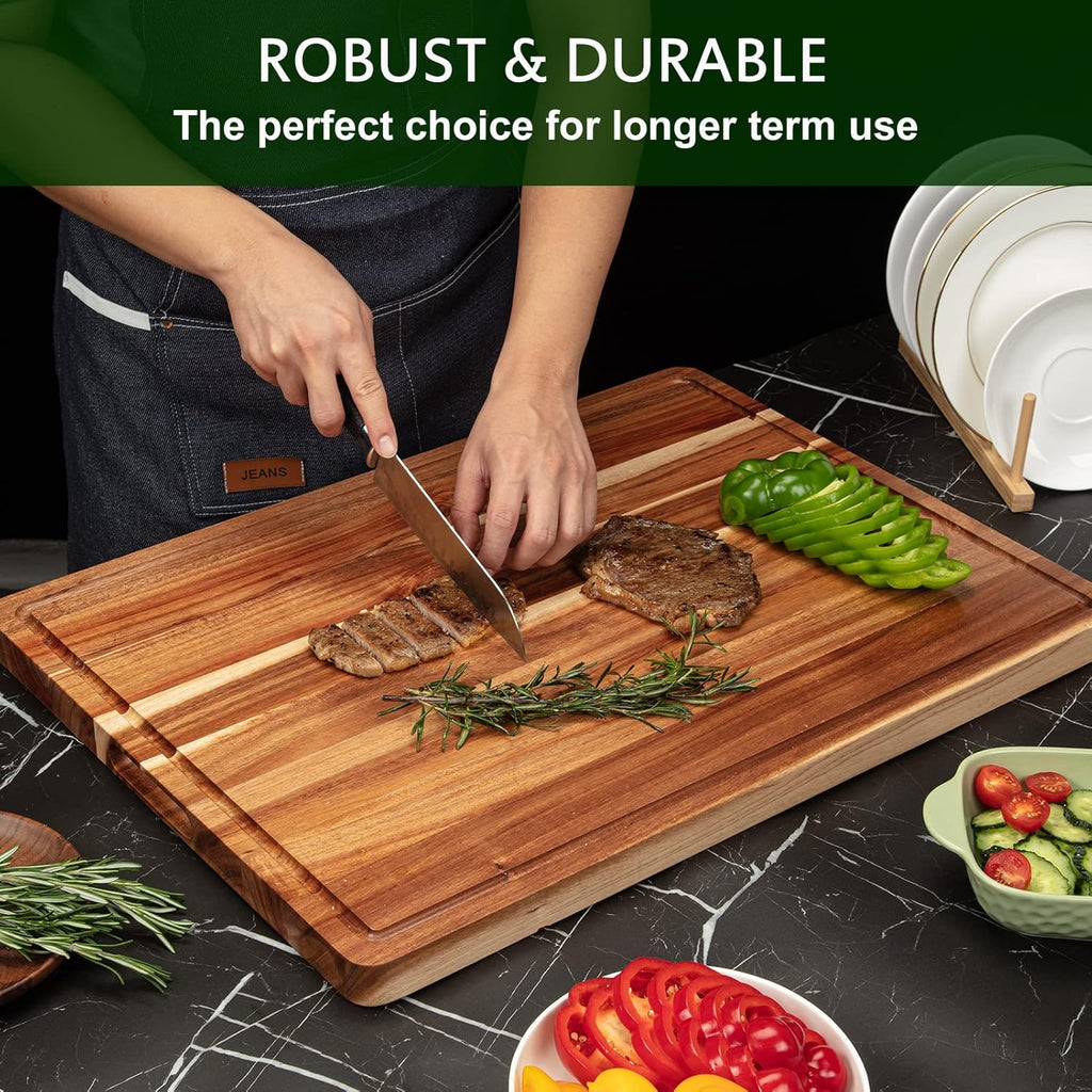 Acacia Wood Cutting Board 24x18 inch with Handle and Juice Groove C522001
