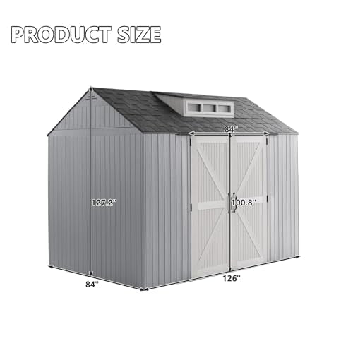 Resin Outdoor Storage Shed with Floor, Weatherproof, Lockable, Brown, 7x7 FT S969