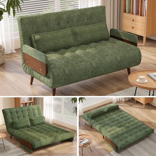 Convertible Chair Bed Sleeper for Adults with Wooden Arms, Linen G638