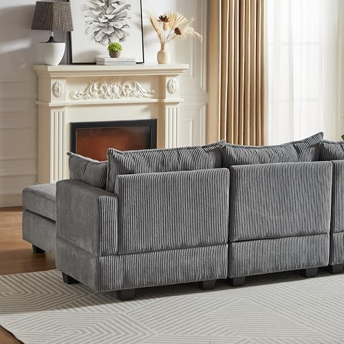 Oversized Modular Sectional Sofa with Movable Ottomans, U-Shaped Chenille J2923