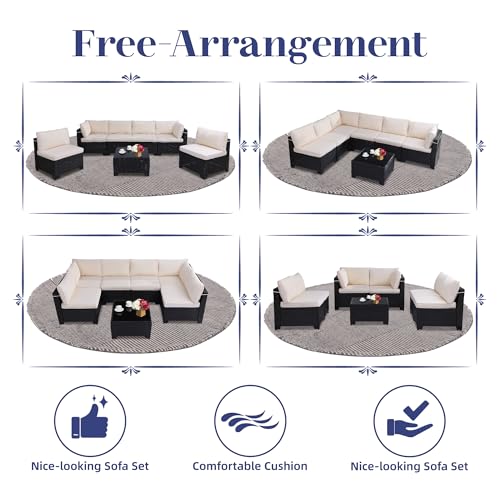 KIGOTY Patio Furniture Set 7 Pieces Outdoor Sectional Sofa with Cushions and Glass Coffee Table B60021