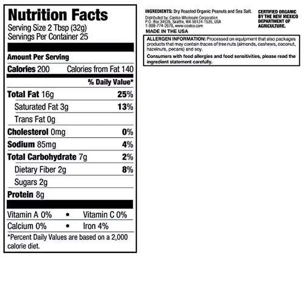 Kirkland Organic Creamy Peanut Butter Valencia Peanuts 28 oz 2 Pack V94516