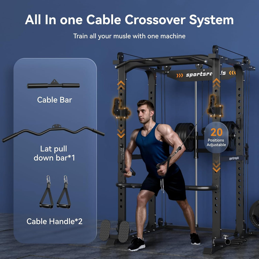 Sportsroyals Power Cage 1600lbs Multi-Function Power Rack with Cable Crossover for Home Gym M91569