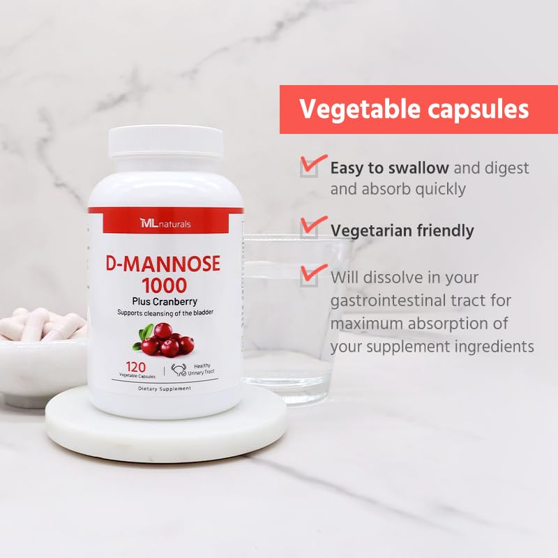 D-Mannose 1000 mg with Cranberry, 120 Vegetable Capsules, Non-GMO B785