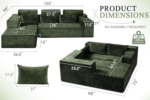 HABUTWAY 105" L-Shape Modular Sectional Sofa, Grey Velvet G848557