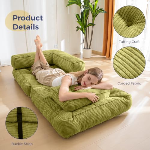 MAXYOYO Folding Sofa Bed L-Shaped Convertible Sleeper Couch with Pillow, Dark Grey X9070