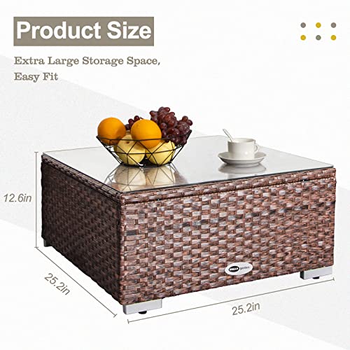 DIMAR GARDEN Outdoor Wicker Coffee Table with Glass Top Z1787