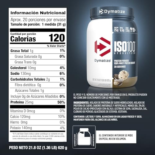 Dymatize ISO100 Whey Protein Powder, Cookies & Cream, 20 Servings E355002