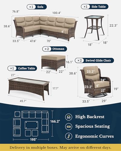 Luxury Patio Furniture Set 7PCS Wicker Conversation Set with Blue Cushions J5390