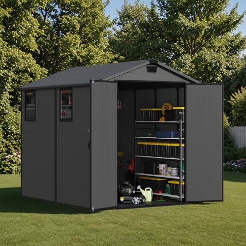 Patiowell 6 x 8 FT Plastic Outdoor Storage Shed with Floor, Dark Grey O60190