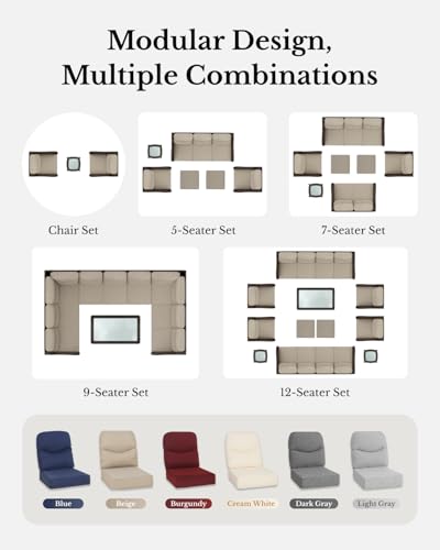 Luxury Patio Furniture Set 7PCS Wicker Conversation Set with Blue Cushions J5390