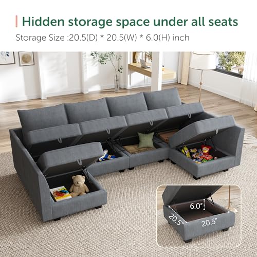 HONBAY Modular Sectional Sofa U Shaped with Storage, Grey G638