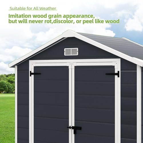 Outdoor Storage Shed 6x4.4FT Resin Plastic with Floor for Garden Tool J5309