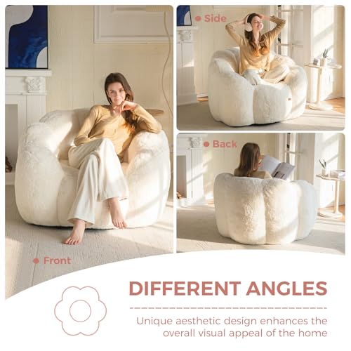 MAXYOYO Floral Shaped Bean Bag Sofa for Adults, Faux Fur, Beige M8911