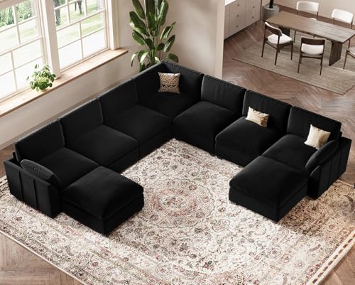 Belffin Extra Large Modular Sectional Sofa, 4-Seater L Shaped Velvet Couch, Black A1471