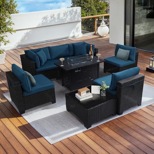 KIGOTY Patio Furniture Set 7 Pieces Outdoor Sectional Sofa with Cushions and Glass Coffee Table B60021