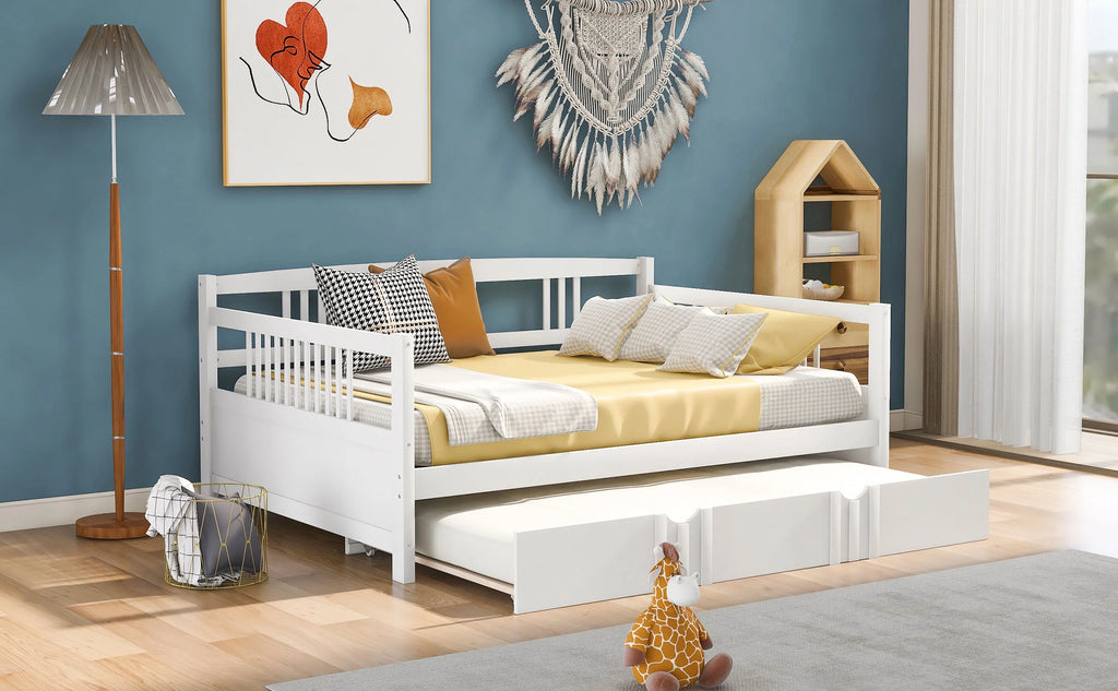 Royard Oaktree Full Size Daybed with Twin Trundle Bed Wood Sofa Bed, White G846237