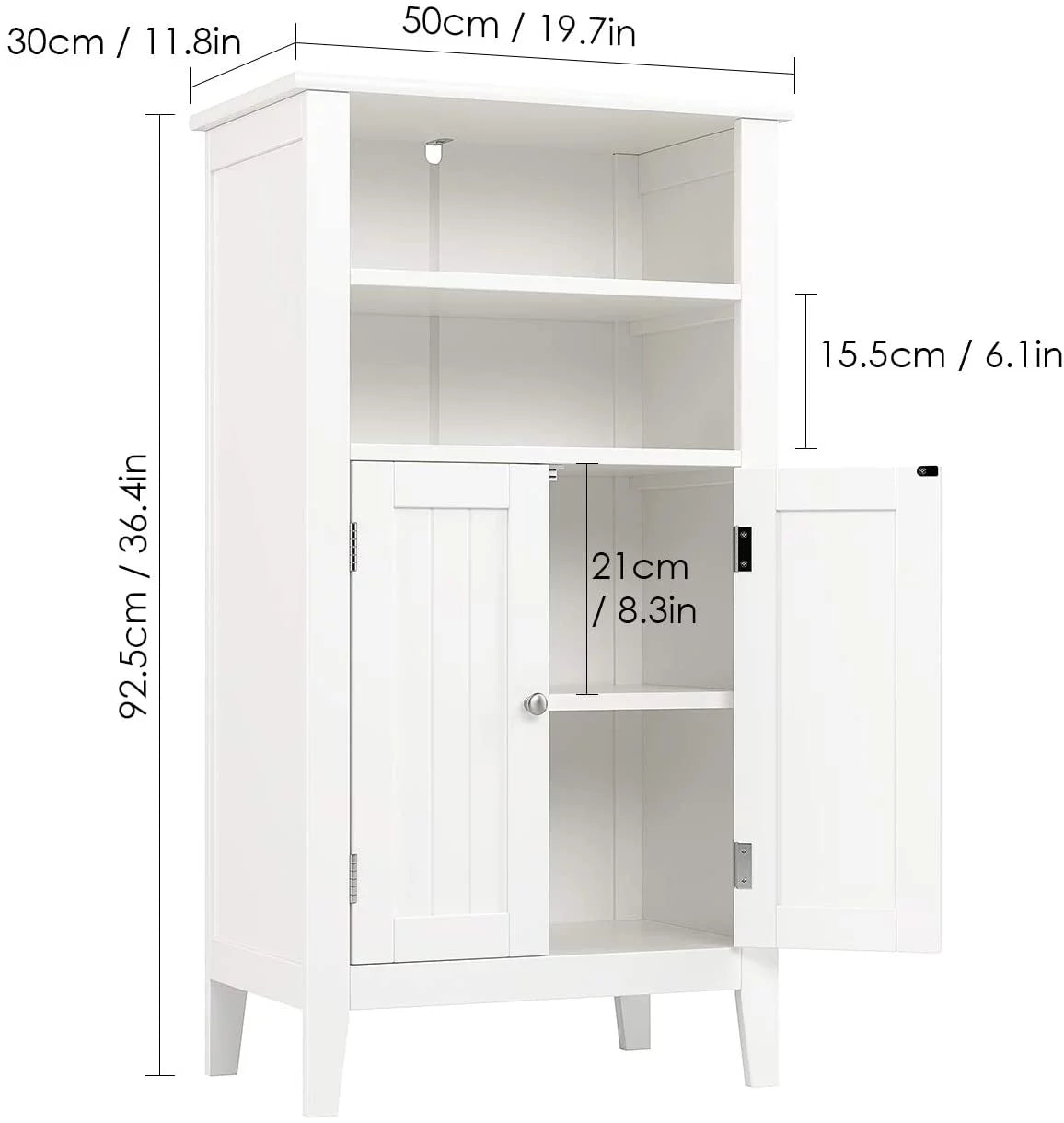 Homfa 2 Tier Bathroom Storage Cabinet with Doors, White Y42661
