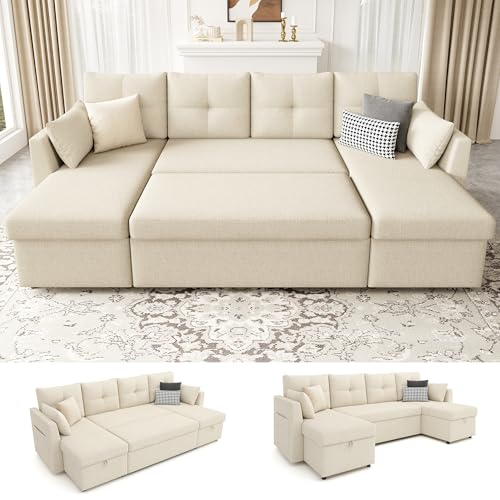 Oversized Sleeper Sofa Couch with Double Storage Chaise, Dark Grey U1381