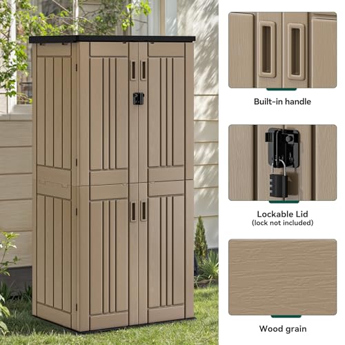 YITAHOME Outdoor Storage Cabinet with 2 Shelves, Waterproof Resin, Lockable, Dark Gray N641
