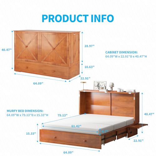 Mjkone Queen Size Murphy Bed with Tri-Folding Mattress and Charging Station N4725