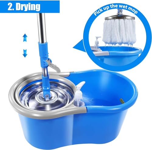 MASTERTOP Mop and Bucket with Wringer Set, Spin Mop with 4 Washable Microfiber Pads R114905