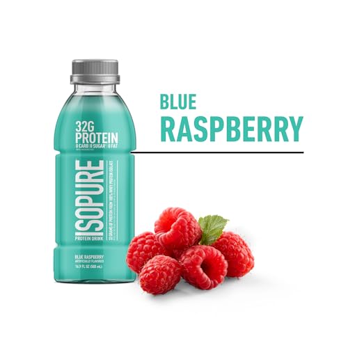 Isopure Zero Carb 32g Clear Protein Drink, Whey Protein Isolate, Blue Raspberry, 12 Pack B35019