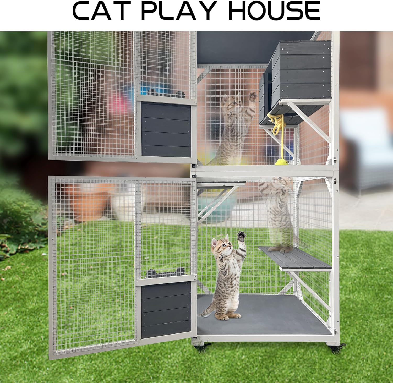 Outdoor Cat Enclosure with Wheels, Waterproof Roof, 3-Tier Cat Cage G5828