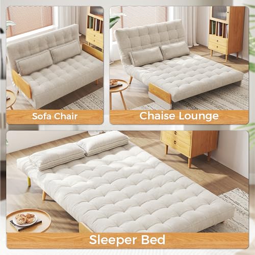 Convertible Chair Bed Sleeper for Adults with Wooden Arms, Linen G638