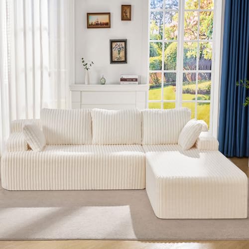Modular Sectional Sofa L-Shape Couch with Oversized Chaise, Grey Stripe I49459