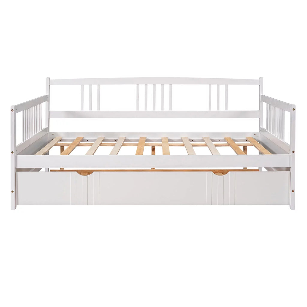 Royard Oaktree Full Size Daybed with Twin Trundle Bed Wood Sofa Bed, White G846237