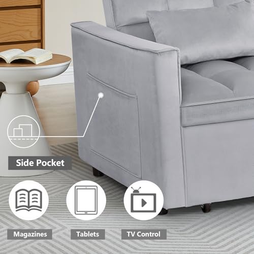 3 in 1 Convertible Sleeper Sofa Bed Futon with Adjustable Backrest, Velvet, Black Q74350