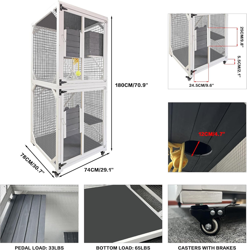 Outdoor Cat Enclosure with Wheels, Waterproof Roof, 3-Tier Cat Cage G5828
